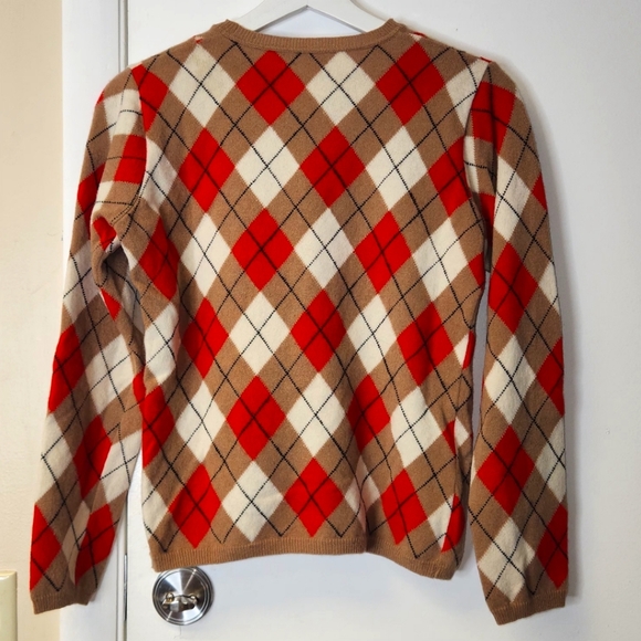 Burberry Vintage 100% Wool Argyle Pullover Sweater In Tan, Red and White Size L - Picture 3 of 10